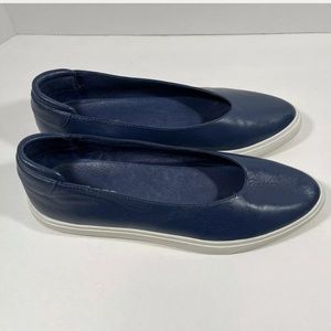J Slides Women’s Leather Navy Blue White Slip On Sneakers Shoes